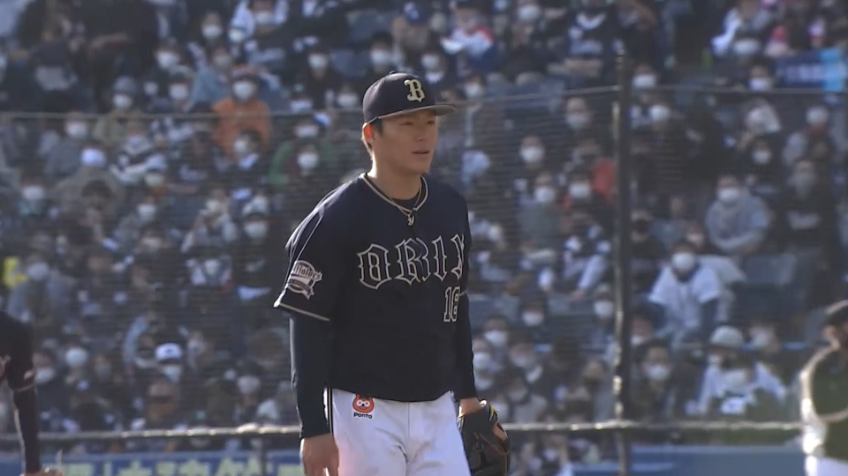 6回裏・B山本由伸 空振り三振を奪う!! ピンチを背負うも、点を与えないピッチング!!