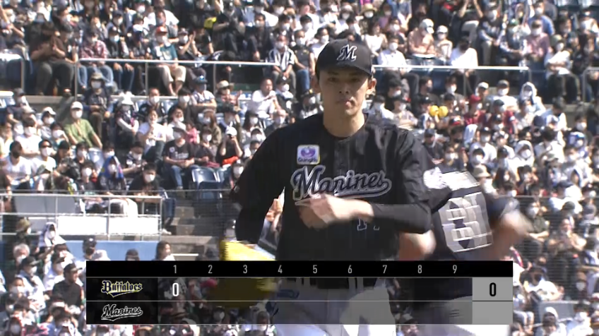 1回表・M佐々木朗希 初回からエンジン全開!! B吉田正尚を3球三振に抑える!!