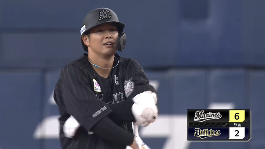 9回表・M中村奨吾 レフトオーバーの2点タイムリー2ベースヒットで点差を広げる!!