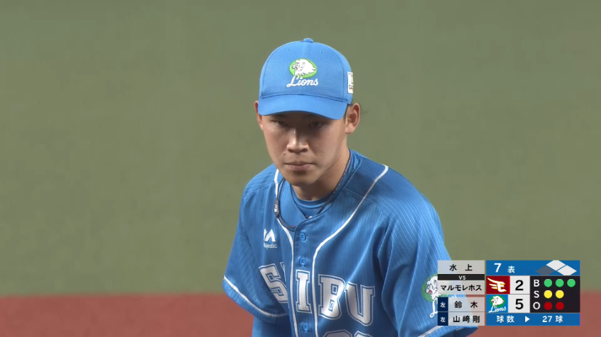 7回表・L水上由伸 空振り三振を奪いピンチを切り抜ける!!