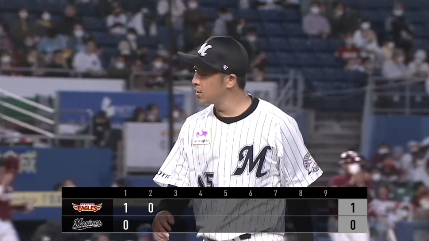 2回表・M美馬学 2アウト1,3塁のピンチを見逃し三振で切り抜ける!!