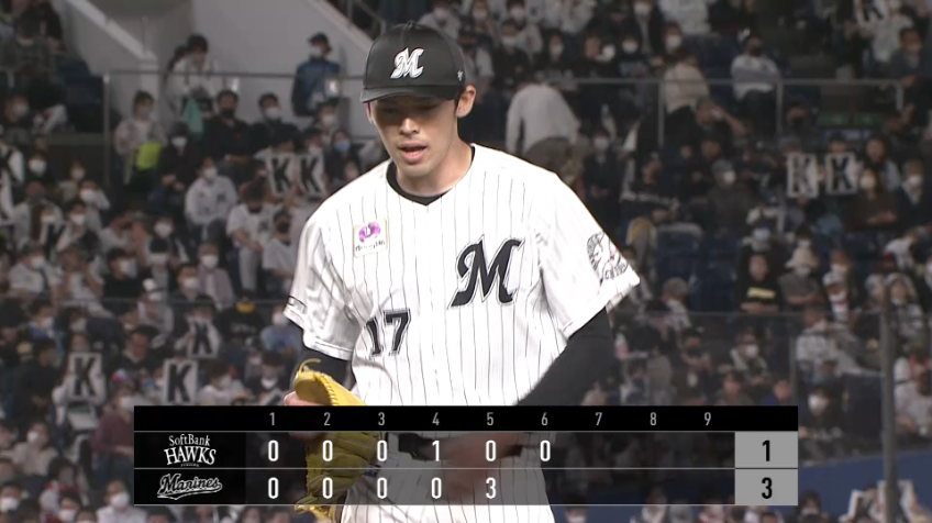 6回表・M佐々木朗希 6回11奪三振1失点の好投でマウンドを降りる!!