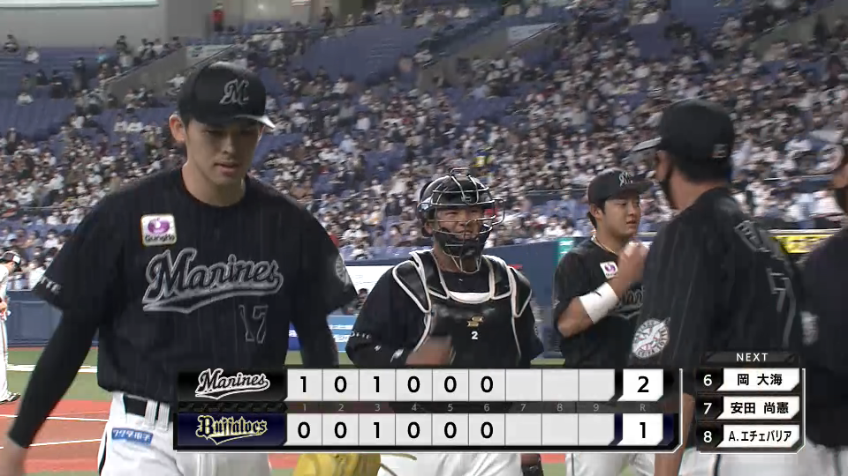 6回裏・M佐々木朗希 空振り三振を奪い一打逆転のピンチを切り抜ける!!