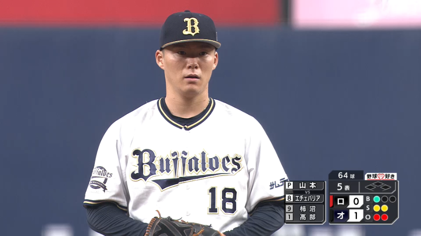 5回表・B山本由伸 この回3者連続三振を奪う!! 5回までで7奪三振のピッチング!!
