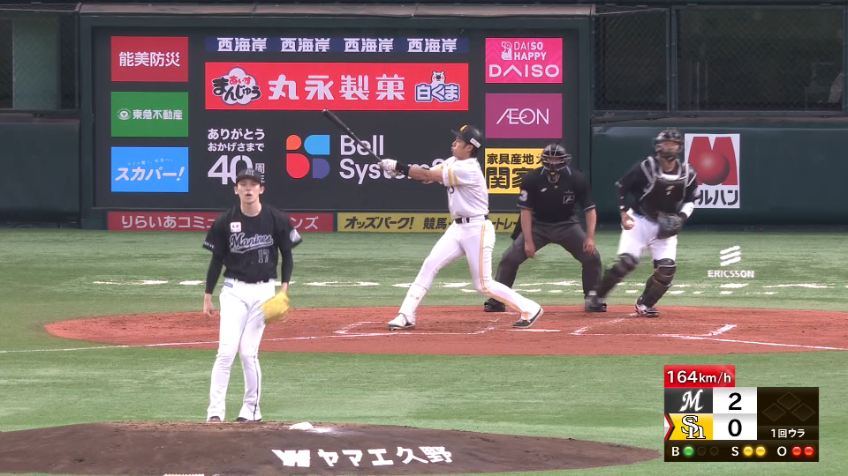 1回裏・M佐々木朗希 初回からアクセル全開!! 164km/hのストレートで空振り三振を奪う!!