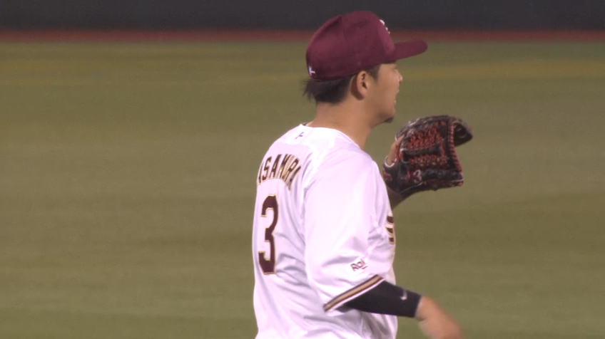 7回表・E浅村栄斗 さすがの好守!! 難しい打球をランニングスローでアウトに!!