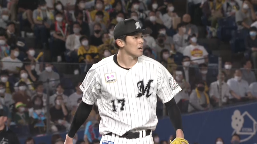 6回表・M佐々木朗希 空振り三振を奪い2アウト3塁のピンチを脱する!!