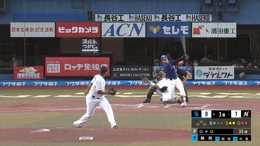 3回表・Mロメロ 鋭く落ちる変化球で空振り三振を奪う!!