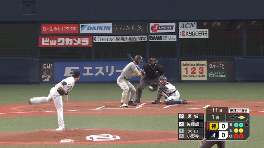 1回表・B宮城大弥 強打者から変化球で見逃し三振を奪った!!