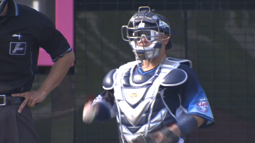 7回裏・L森友哉 この試合2つ目の盗塁阻止!! ノーアウトランナー1塁の場面から三振ゲッツーを奪う!!