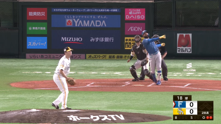 2回表・Fヌニエス 来日初!! あわやホームランの3ベースヒットを放つ!!