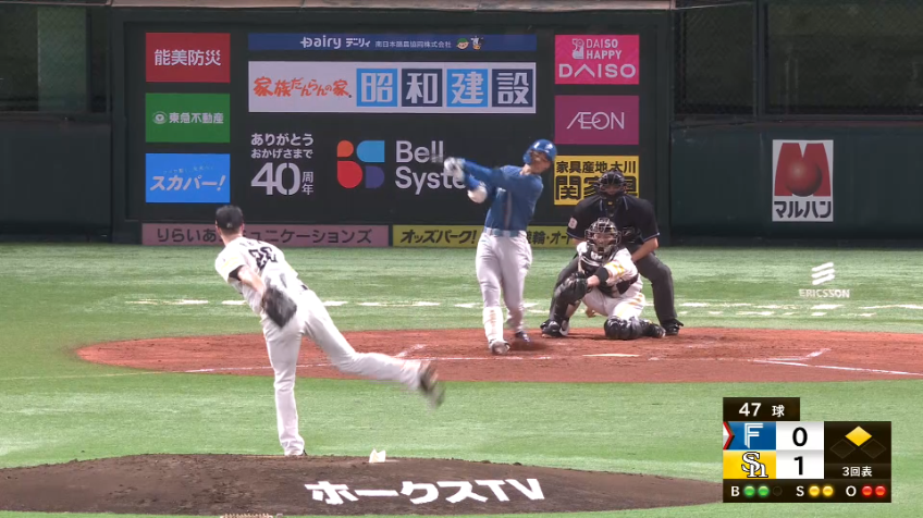 3回表・Hレイ 同点のピンチを背負うも空振り三振を奪う!!