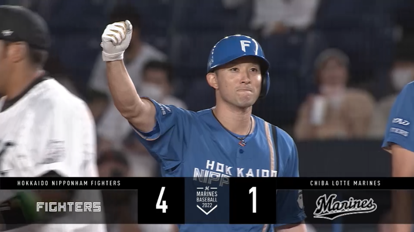 5回表・F杉谷拳士 采配的中!! 意表を突くバスターでタイムリーヒットを放つ!!