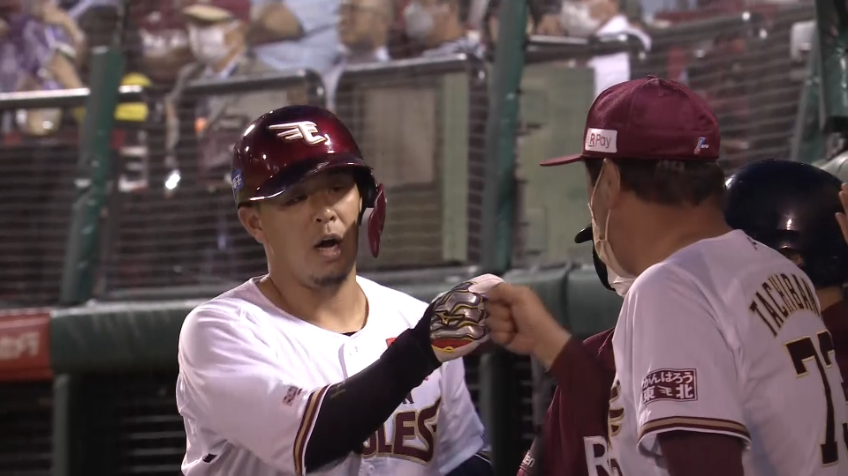 4回裏・E浅村栄斗 バックスクリーン弾!! ソロホームランを放ち1点を返す!!