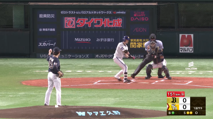 1回裏・B宮城大弥 狙い澄ました1球!! 絶妙なコントロールで見逃し三振!!