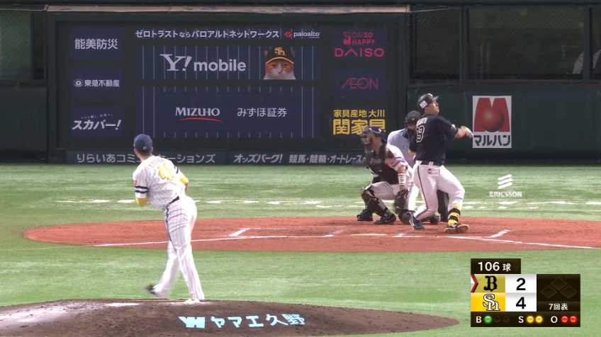 7回表・H千賀滉大 本日10個目!! 渾身のストレートで空振り三振!!