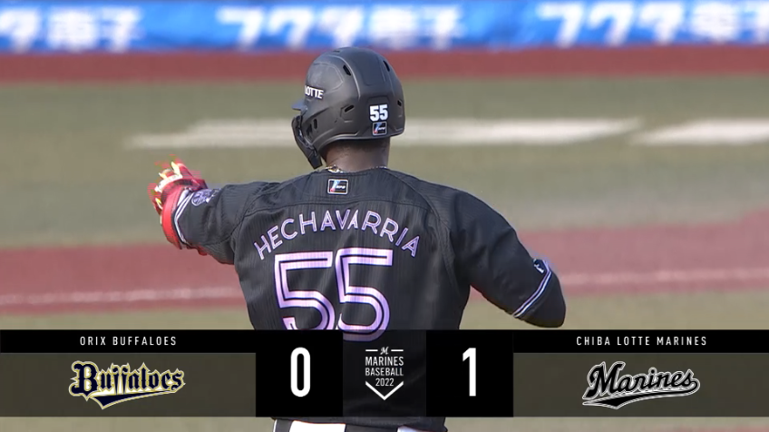 2回裏・Mエチェバリア 連日の活躍!! 左中間を破る先制のタイムリー2ベースヒット!!