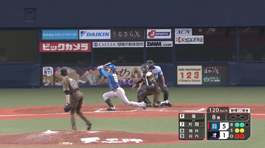 8回表・B張奕 空振り三振を奪い3者凡退に抑える!!