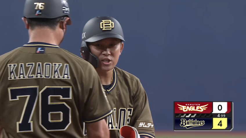 4回裏・B西野真弘 2打席連続打点と絶好調!! 右中間へタイムリー3ベースヒットを放つ!!