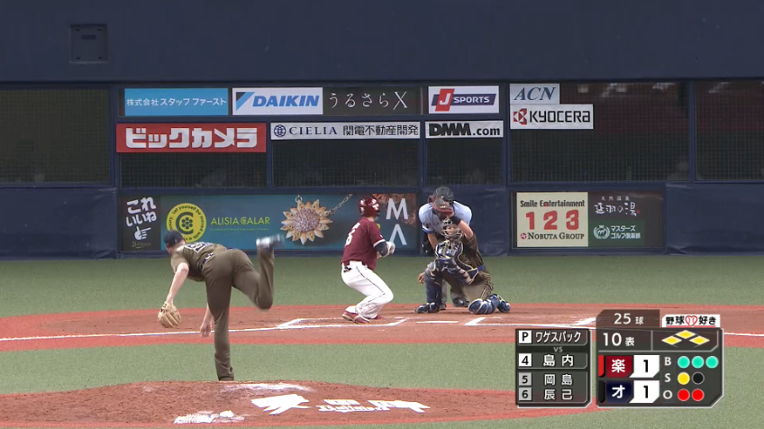 10回表・E島内宏明 押し出し四球を選び勝ち越し!!