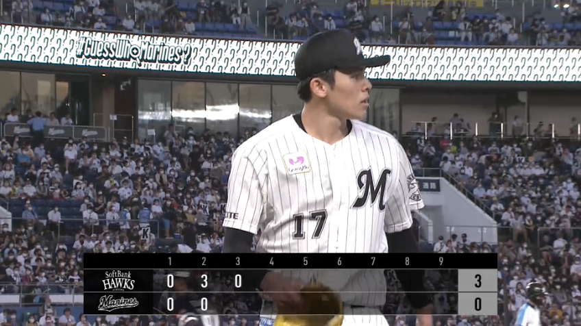 3回表・M佐々木朗希 アウトコースにズバッと決めた!! 渾身のストレートで見逃し三振を奪う!!