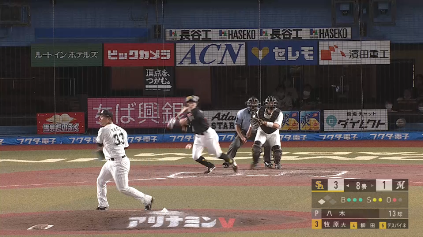 8回表・H牧原大成 貴重な追加点!! タイムリーヒットを放ち、点差を広げる!!
