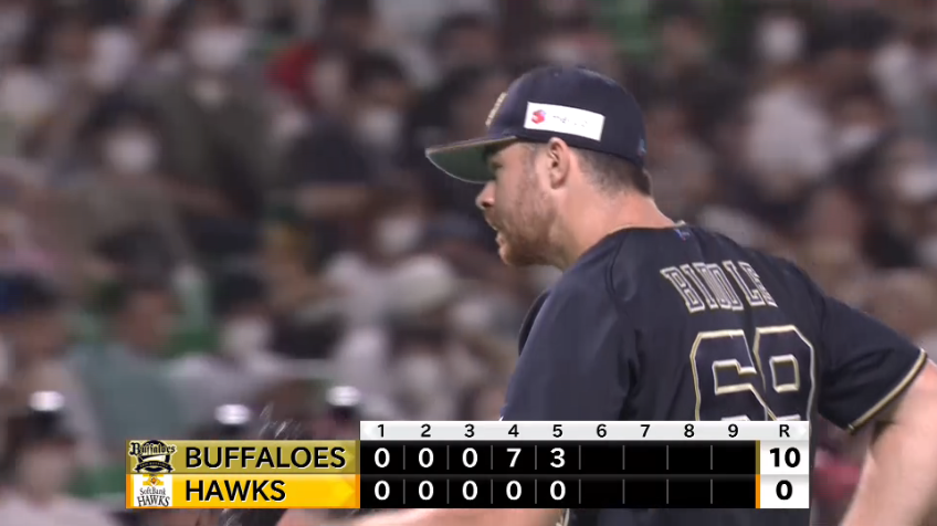 5回裏・Bビドル 来日初先発は5回65球2安打無失点の好投でマウンドを降りる!!