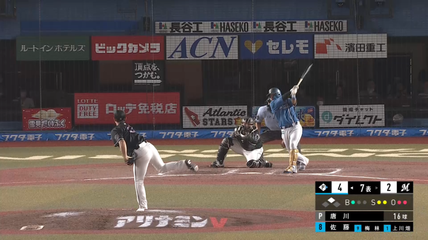 7回表・F佐藤龍世 フェンス直撃!! 逆方向へタイムリー2ベースヒットを放つ!!