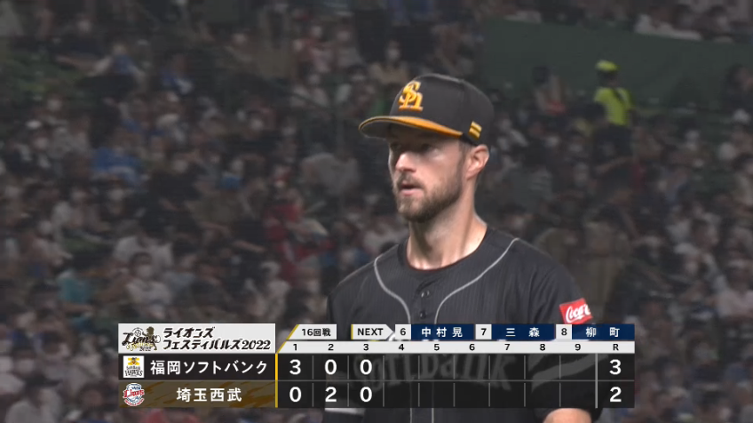 3回裏・Hレイ 空振り三振を奪い2アウト2塁のピンチを自ら切り抜ける!!