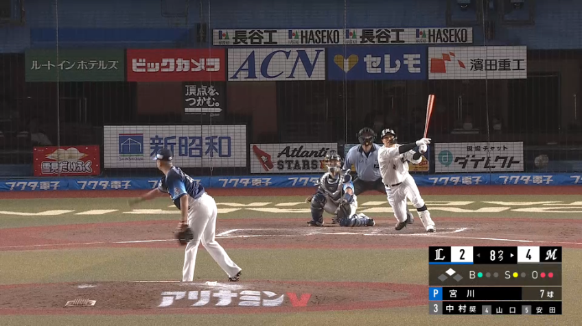 8回裏・M中村奨吾 追加点となるセンターにタイムリーヒットを放ち、点差を広げる!!