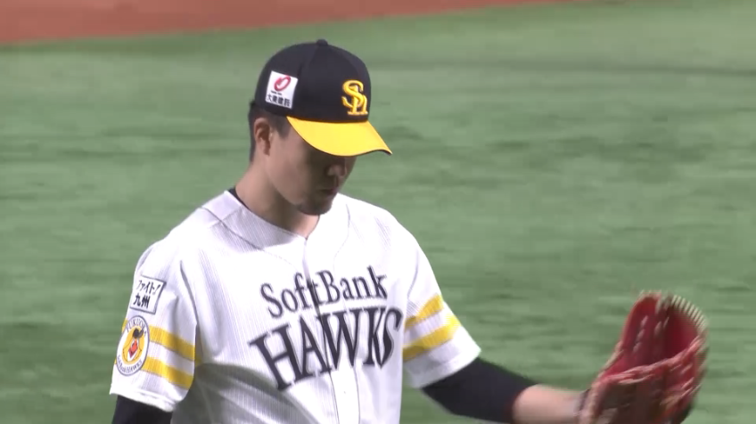 6回表・H千賀滉大 ランナー1,2塁のピンチを空振り三振で切り抜ける!!