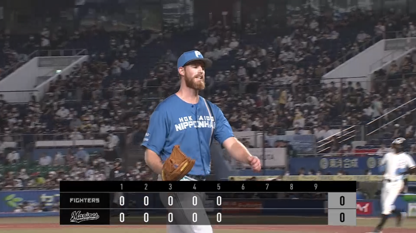 5回裏・Fメネズ 日本球界初先発!! 5回までノーヒットピッチングで相手打線を封じる!!