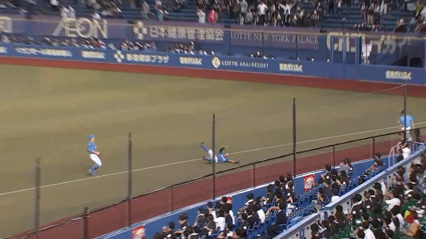 8回裏・F今川優馬 ファインプレー!! ライト線の打球をスライディングキャッチ!!