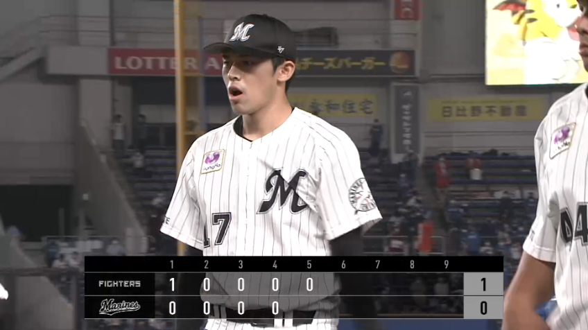 5回表・M佐々木朗希 毎回の奪三振!! 5回6奪三振1失点でマウンドを降りる!!