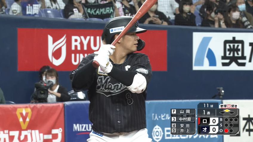1回表・M中村奨吾 積極果敢!! 初球を捉えた先制タイムリー2ベース!!