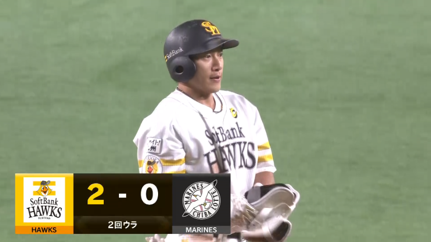 2回裏・H柳田悠岐 追加点をもたらすライトへのタイムリー2ベースヒット!!