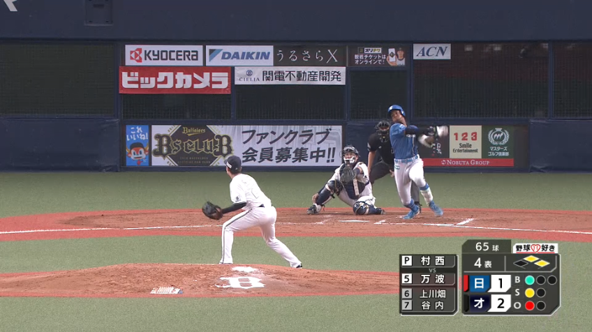 4回表・F万波中正 同点のタイムリー2ベースヒットを放つ!!