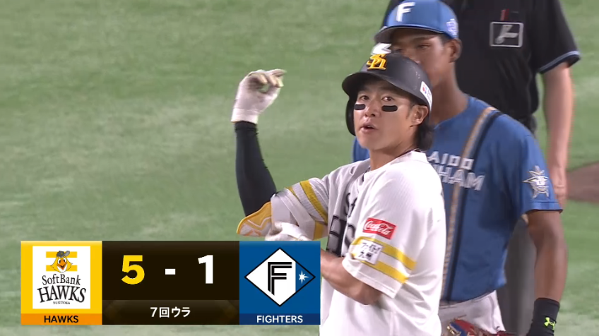 7回裏・H柳田悠岐 今季初打点となる右中間を破るタイムリー2ベースヒットを放つ!!