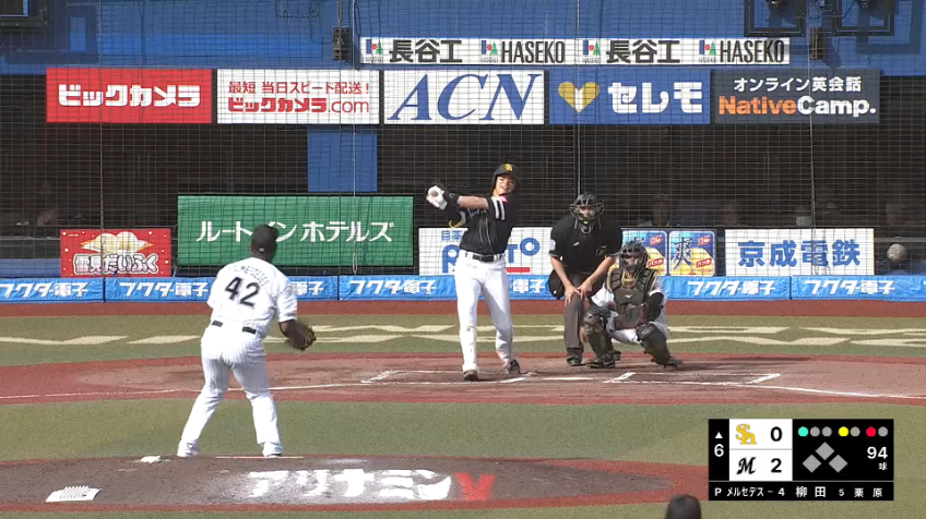 6回表・H柳田悠岐 強風を切り裂く追撃のホームラン!!