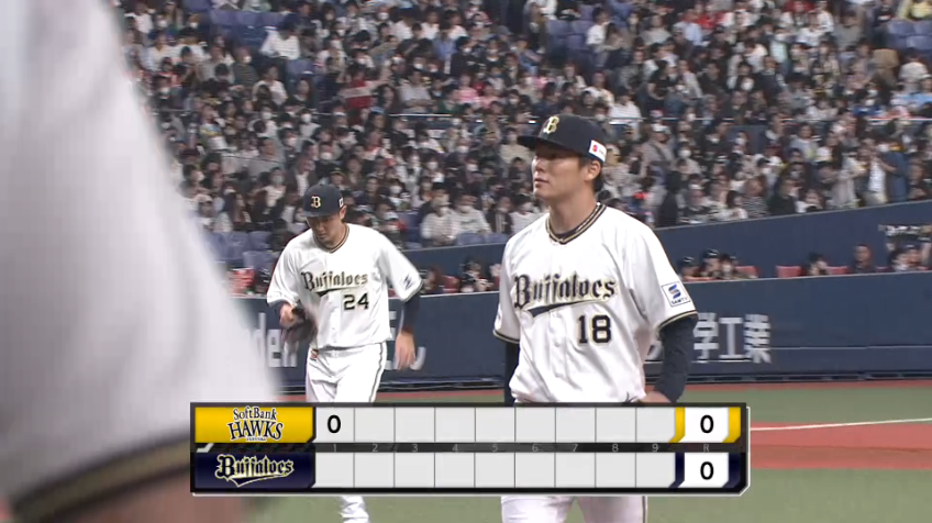 1回表・B山本由伸 ピンチを招くも空振り三振で切り抜ける!!