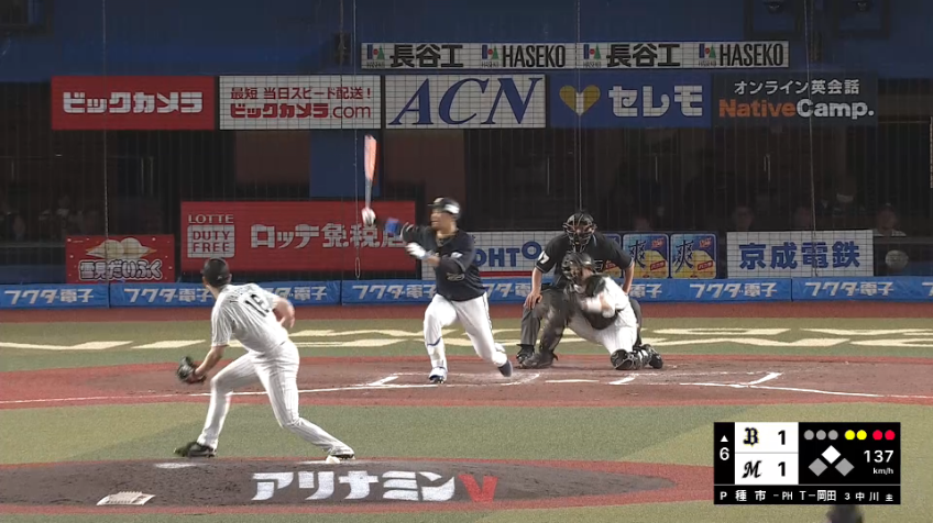 6回表・M種市篤暉 代打・T-岡田を空振り三振に抑え、ピンチを切り抜ける!!