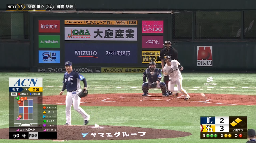 2回裏・H今宮健太 二遊間を破るタイムリーヒットを放ち、更に2点を追加!!