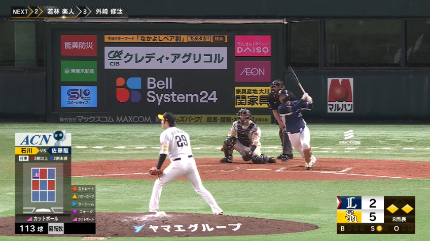8回表・L佐藤龍世 ライト前へタイムリーヒットを放ち、代打攻勢で1点を返す!!