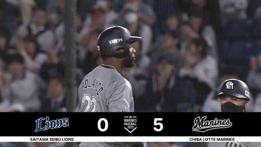 3回裏・Mポランコ アウトコースのストレートをセンターに打ち返すタイムリーヒット!!