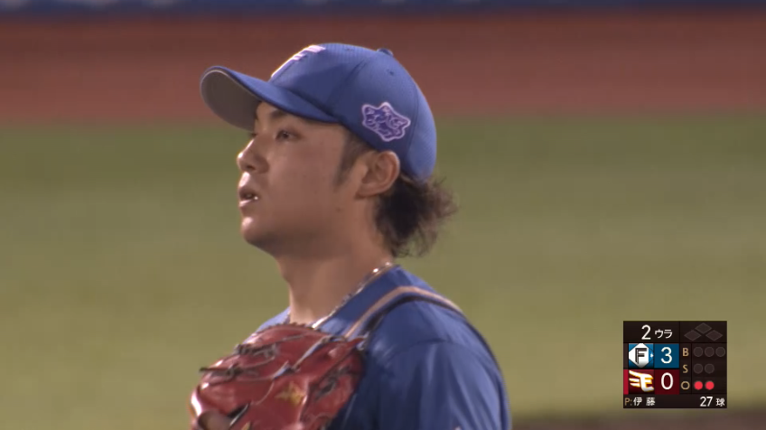 2回裏・F伊藤大海 2者連続!! 気迫のこもる投球で空振り三振を奪う!!