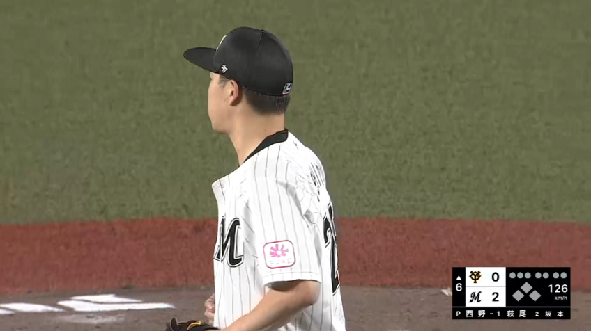 6回表・M西野勇士 タイミングを外して空振り三振に取る!! この日5つ目の奪三振!!