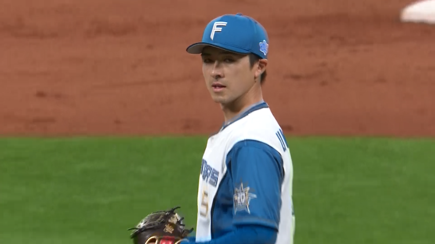 7回表・F上沢直之 吠えた!! 空振り三振を奪い、7回まで1失点の好投を見せる