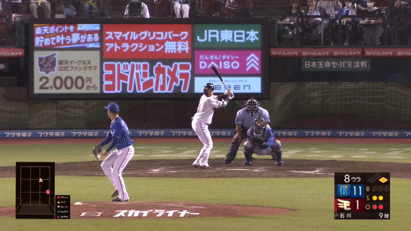 8回裏・E小郷裕哉 右中間へのタイムリー2ベースヒットで1点を追加する!!