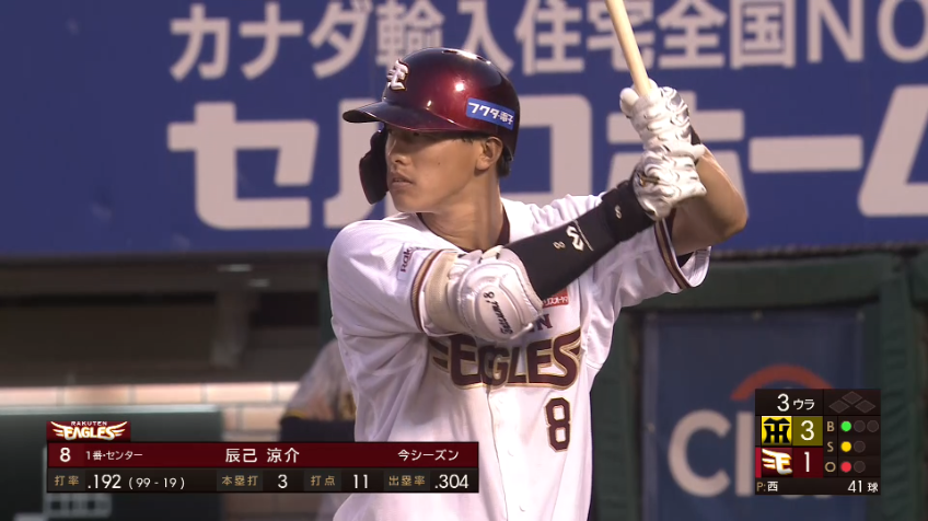 3回裏・E辰己涼介 2者連発!! 今季第4号ホームランを放ち、1点差に詰め寄る!!