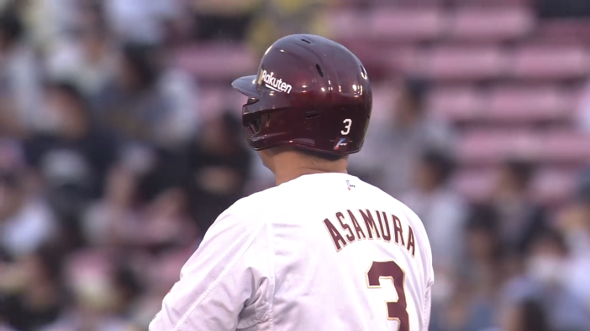 1回裏・E浅村栄斗 これが主砲の一打!! 先制のタイムリー2ベースヒット!!